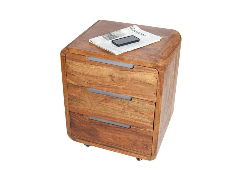 Caisson de bureau design en bois palissandre massif coloris naturel avec 3 tiroirs