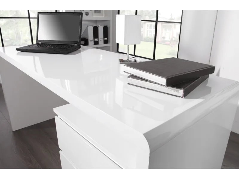 Bureau design 160x75 cm en bois teinté blanc laqué