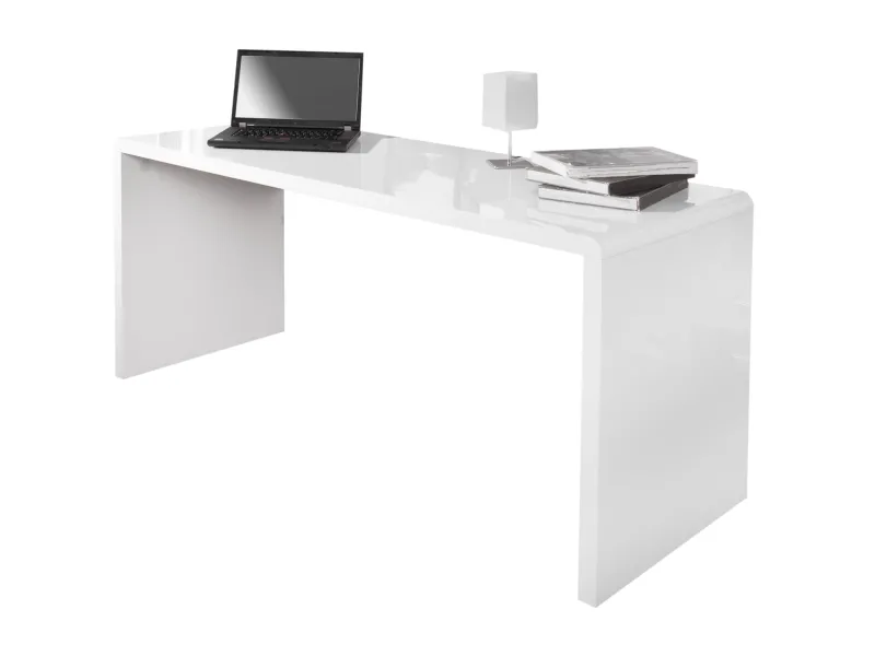 Bureau design 160x75 cm en bois teinté blanc laqué