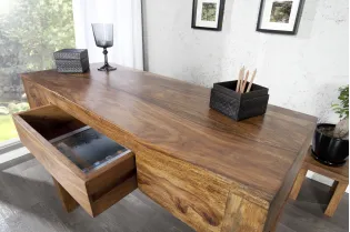 Bureau de 100 cm design en bois massif coloris naturel avec tiroir 2
