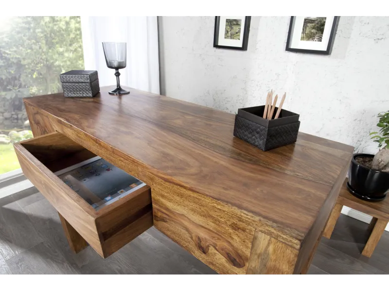 Bureau de 100 cm design en bois massif coloris naturel avec tiroir