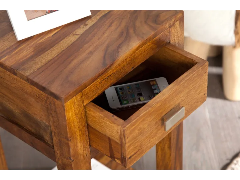 Table de chevet avec rangement et tiroir en bois massif