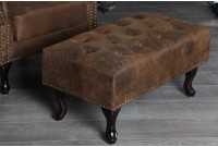 Pouf CHESTERFIELD marron antique en microfibre / bois massif