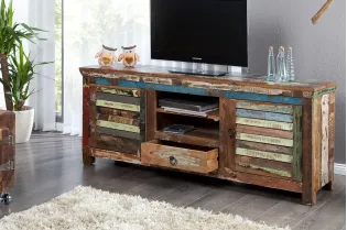 Meuble TV 150 cm design en bois recyclé multicouleur 2