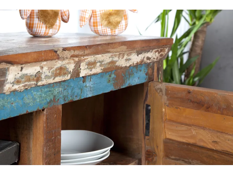 Meuble TV 150 cm design en bois recyclé multicouleur