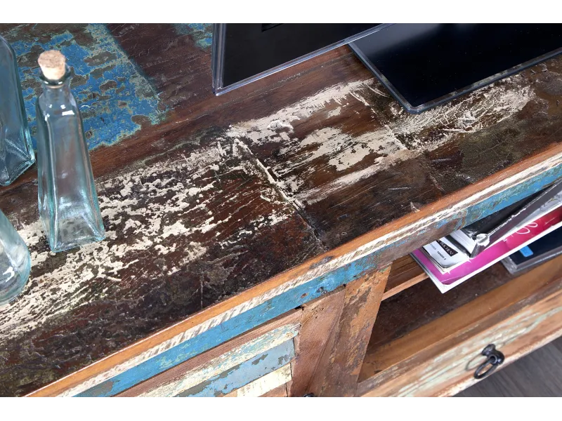 Meuble TV 150 cm design en bois recyclé multicouleur