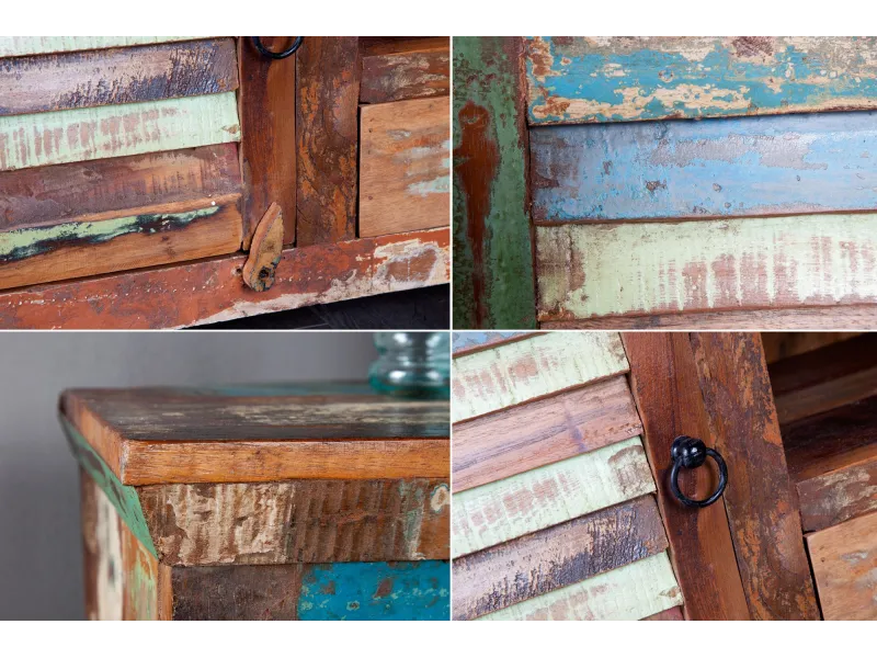 Meuble TV 150 cm design en bois recyclé multicouleur