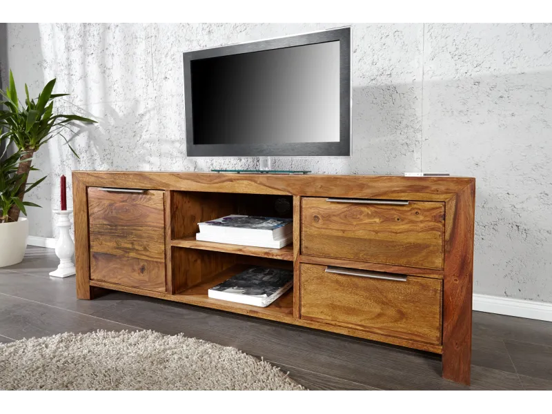 Meuble TV 135 cm en bois massif avec rangement