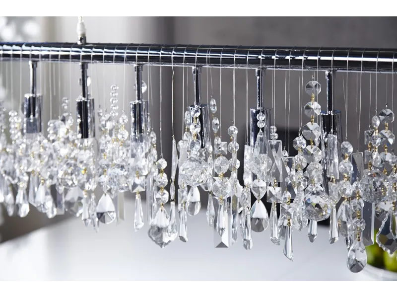 Lampe suspendue contemporaine horizontal en cristaux à 9 lampes