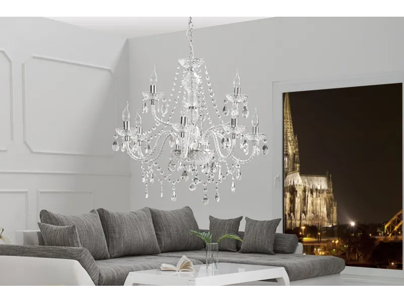 Lustre moderne à 9 bougies coloris transparent