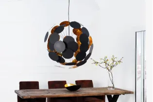 Lampe suspendue de design boule en métal coloris doré et noir 2