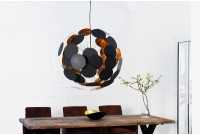 Lampe suspendue de design boule en métal coloris doré et noir