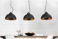 Barre de 3 lampes suspendues 20 cm hémisphéres coloris noir et doré