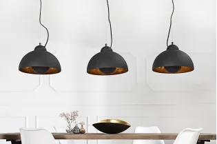 Barre de 3 lampes suspendues 20 cm hémisphéres coloris noir et doré 2