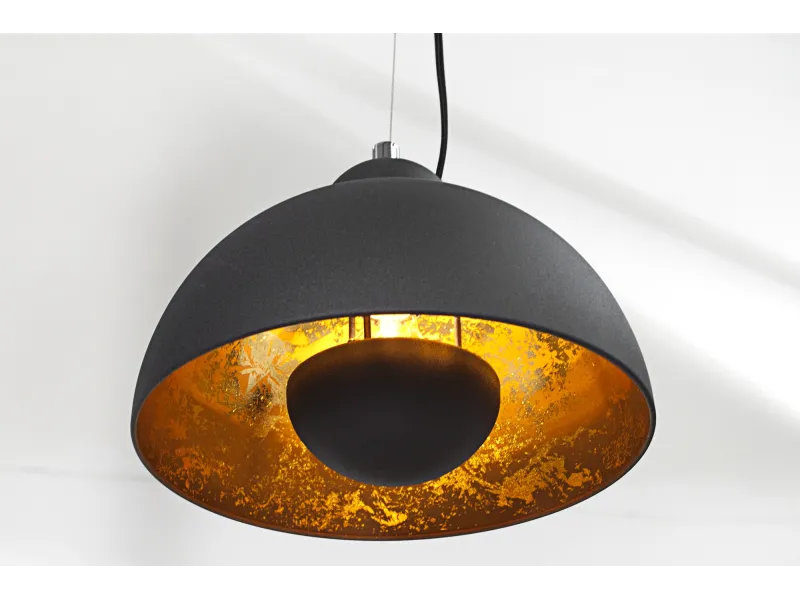 Barre de 3 lampes suspendues 20 cm hémisphéres coloris noir et doré