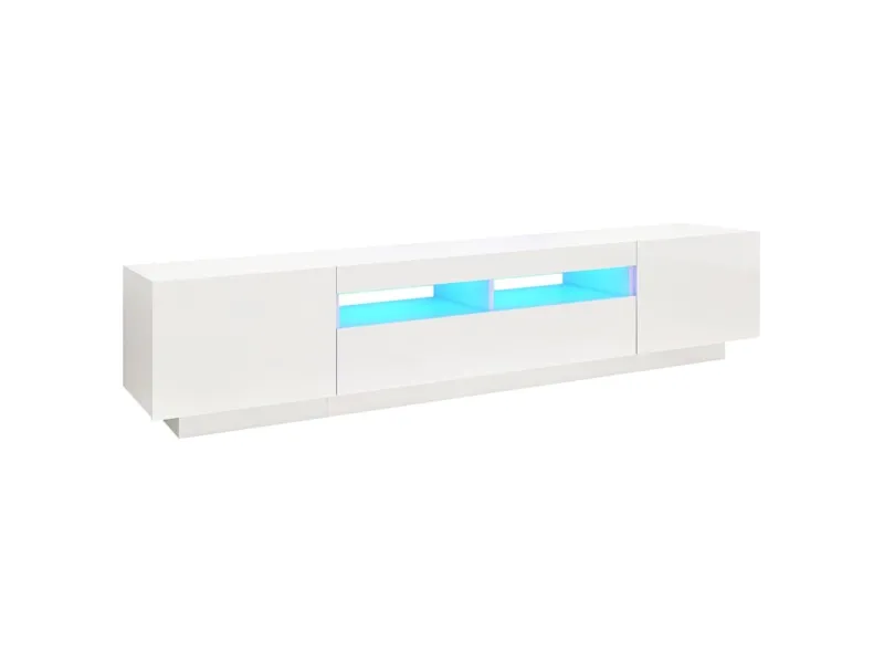 Meuble TV avec lumières LED Blanc brillant 200x35x40 cm