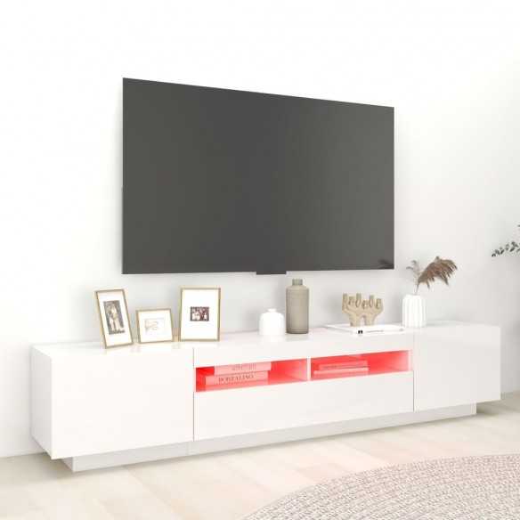 Meuble TV avec lumières LED Blanc brillant 200x35x40 cm