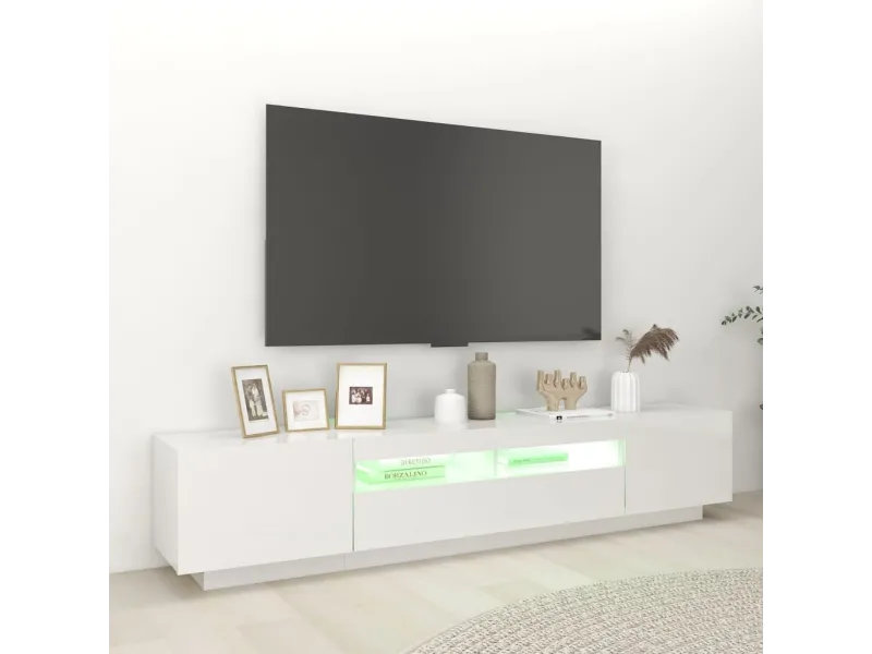 Meuble TV avec lumières LED Blanc brillant 200x35x40 cm