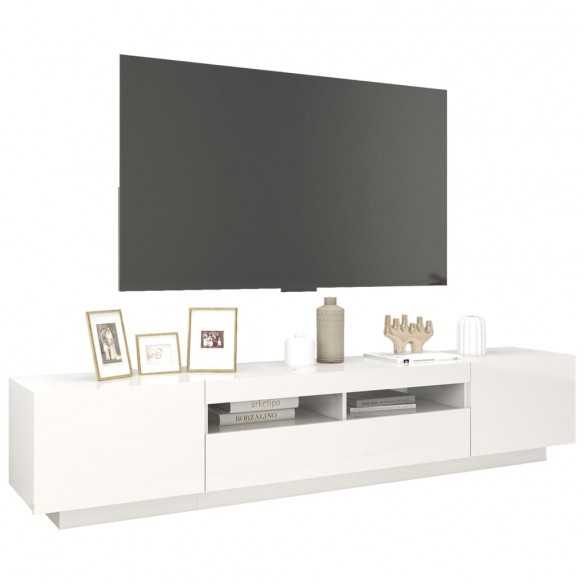 Meuble TV avec lumières LED Blanc brillant 200x35x40 cm