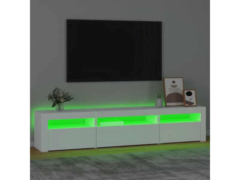 Meuble TV avec lumières LED Blanc 195x35x40 cm