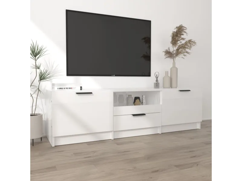 Meuble TV Blanc brillant 140x35x40 cm 