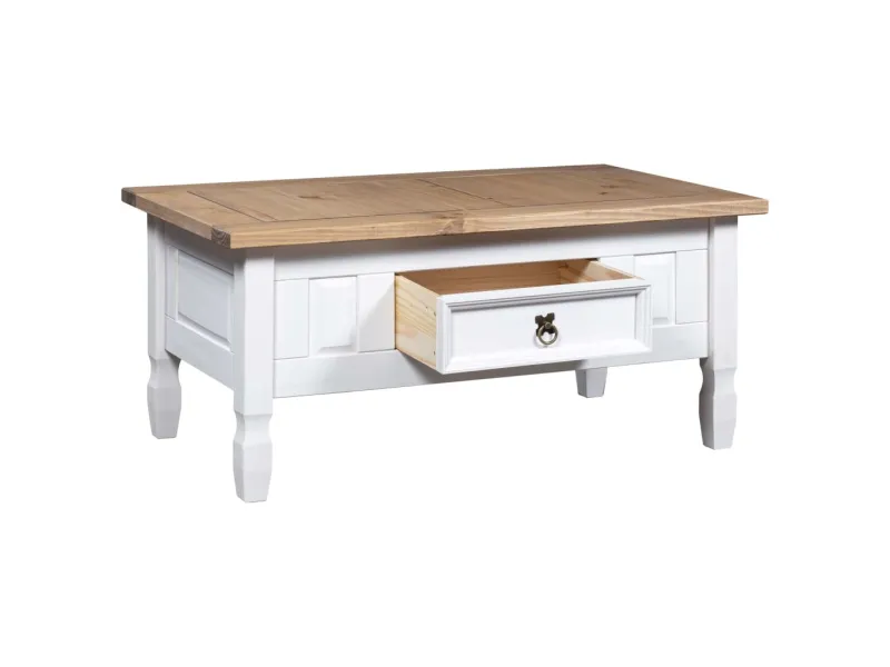 Table basse Pin mexicain Gamme Corona Blanc 100x55x45 cm