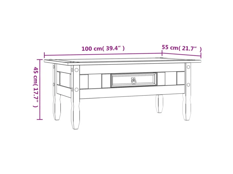 Table basse Pin mexicain Gamme Corona Blanc 100x55x45 cm