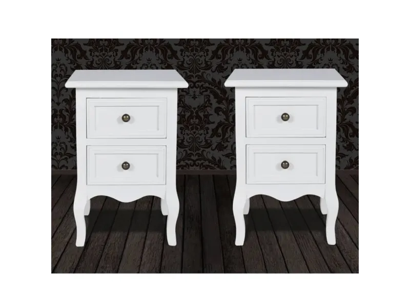 Table de chevet 2 pcs avec 2 tiroirs MDF Blanc