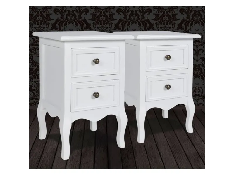 Table de chevet 2 pcs avec 2 tiroirs MDF Blanc
