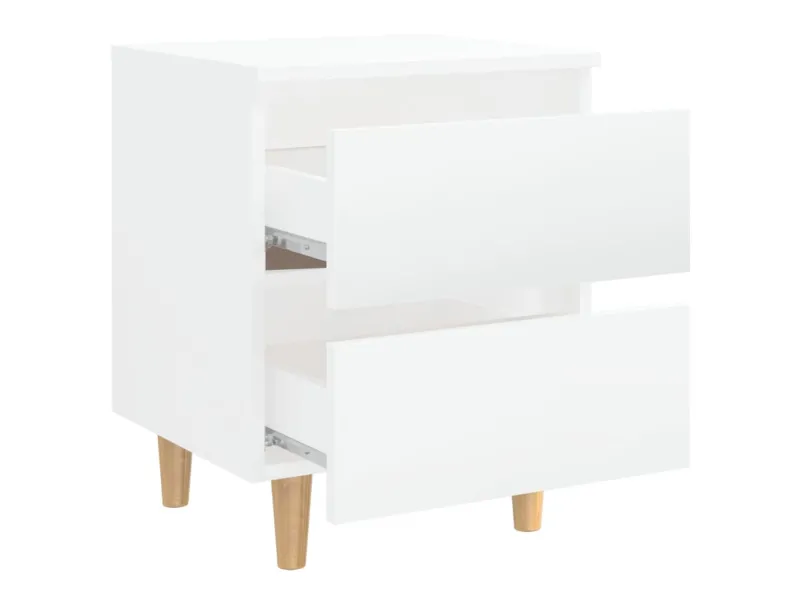Tables de chevet pieds en pin 2 pcs Blanc brillant 40x35x50 cm