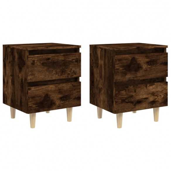 Tables de chevet et pieds en bois 2 pcs Chêne fumé 40x35x50 cm