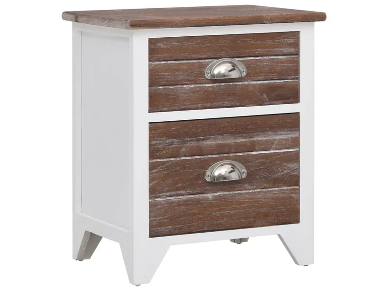 Table de chevet 2 pcs avec 2 tiroirs Marron et blanc