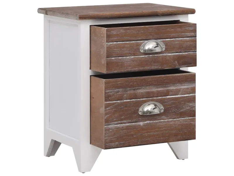 Table de chevet 2 pcs avec 2 tiroirs Marron et blanc
