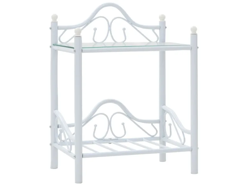 Table de chevet 2 pcs Acier et verre trempé 45x30,5x60 cm Blanc