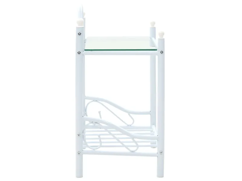 Table de chevet 2 pcs Acier et verre trempé 45x30,5x60 cm Blanc