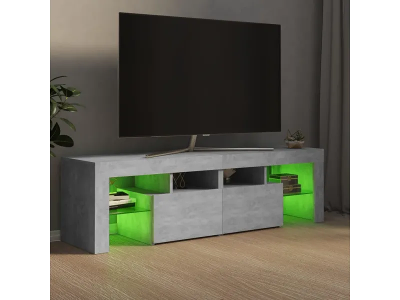 Meuble TV avec lumières LED Gris béton 140x36,5x40 cm