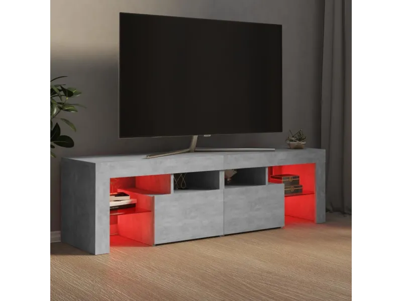 Meuble TV avec lumières LED Gris béton 140x36,5x40 cm