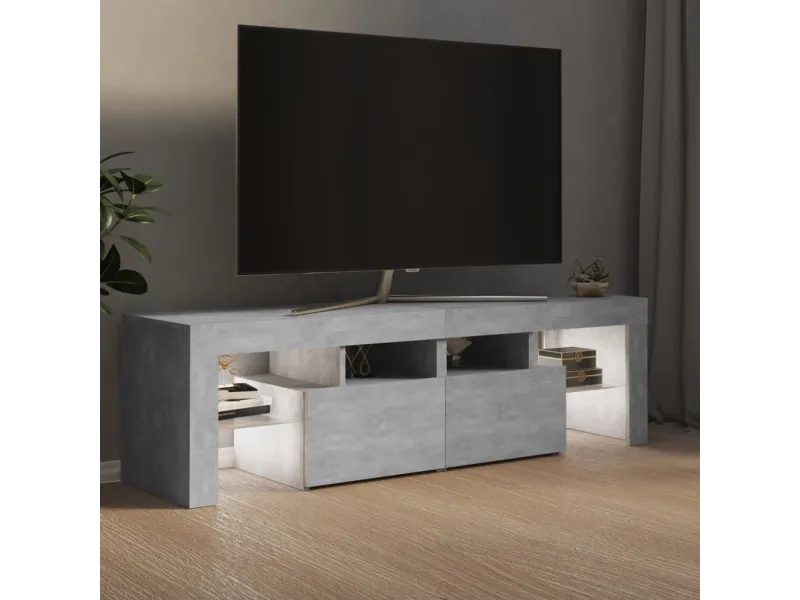 Meuble TV avec lumières LED Gris béton 140x36,5x40 cm