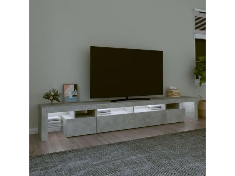 Meuble TV avec lumières LED Gris béton 260x36,5x40 cm