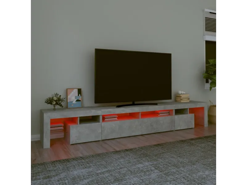 Meuble TV avec lumières LED Gris béton 260x36,5x40 cm