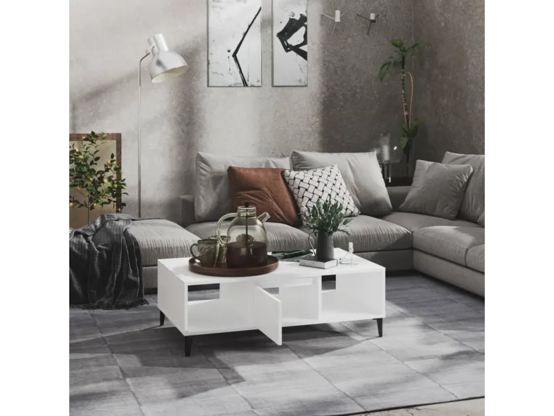 Table basse Blanc 103,5x60x35 cm Aggloméré