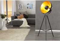 Lampadaire trépied 160 cm en acier inoxydable coloris noir et or