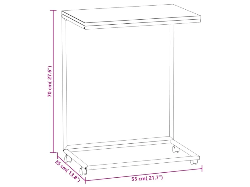 Table d'appoint avec roues Blanc 55x35x70 cm 