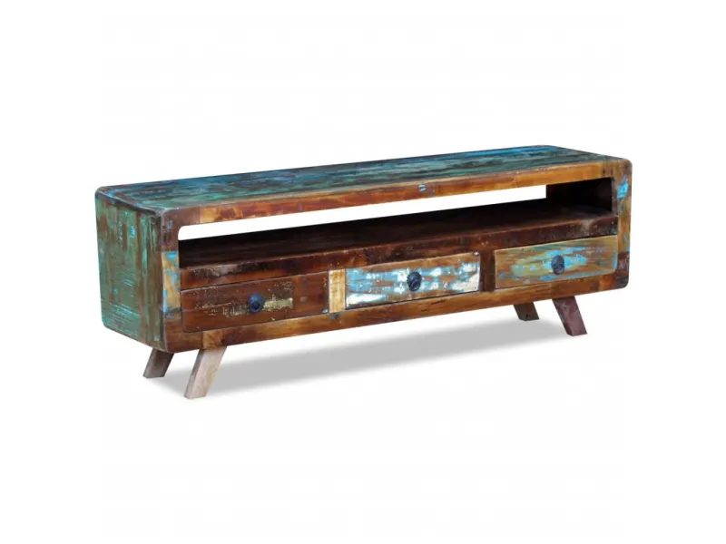 Meuble TV avec 3 tiroirs Bois de récupération massif