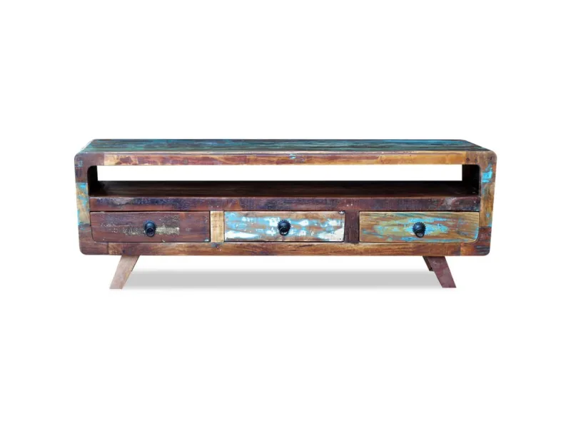 Meuble TV avec 3 tiroirs Bois de récupération massif