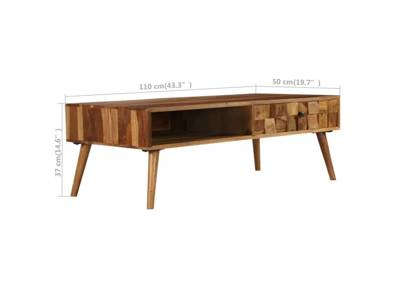 Table basse Bois Sesham massif avec finition miel 110x50x37 cm