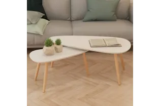 Ensemble de tables basses 2 pcs Bois de pin massif Blanc