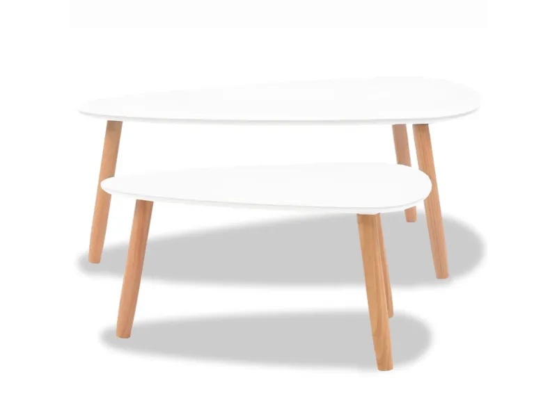 Ensemble de tables basses 2 pcs Bois de pin massif Blanc