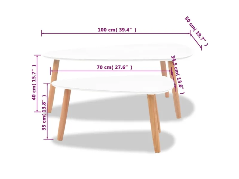 Ensemble de tables basses 2 pcs Bois de pin massif Blanc