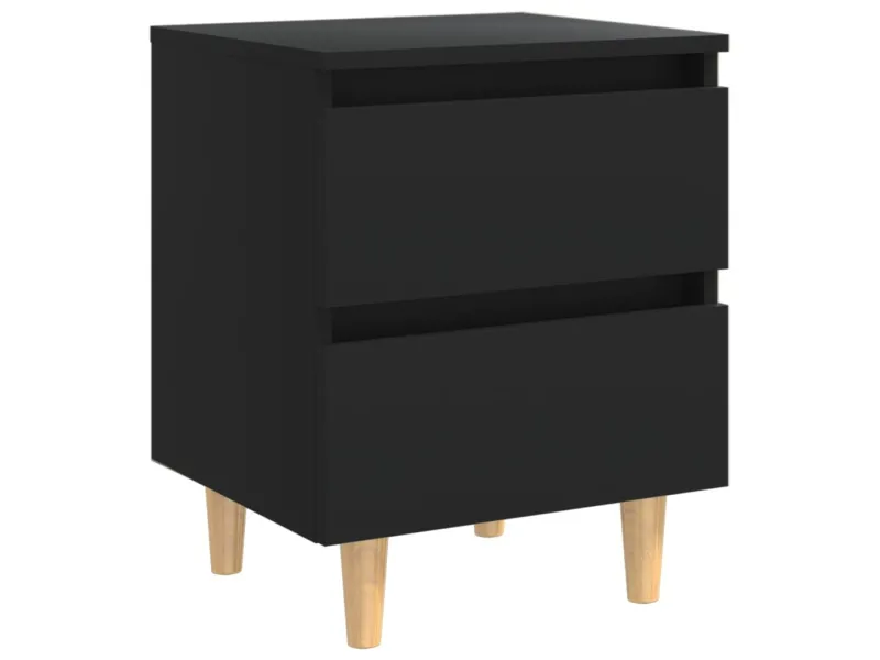 Table de chevet avec pieds en pin Noir 40x35x50 cm